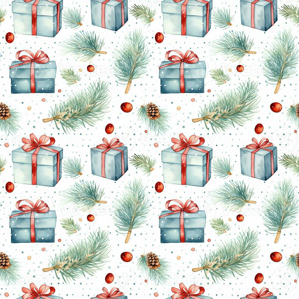 Watercolor Christmas seampless pattern. Perfect as digital paper, wrapping paper, fabric, wallpaper, scrapbooking photo