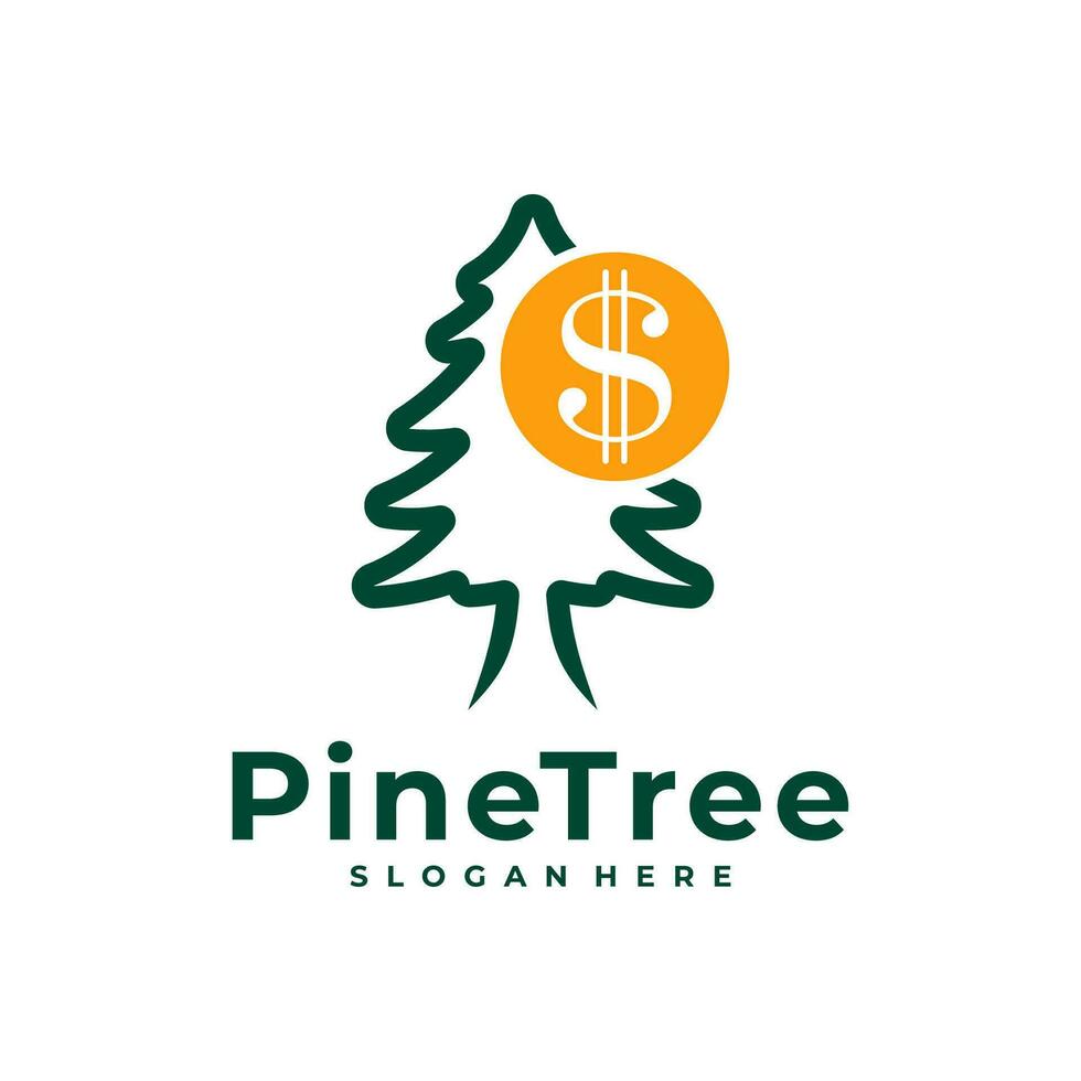 pino árbol con dinero logo diseño vector. creativo pino árbol logo conceptos modelo vector