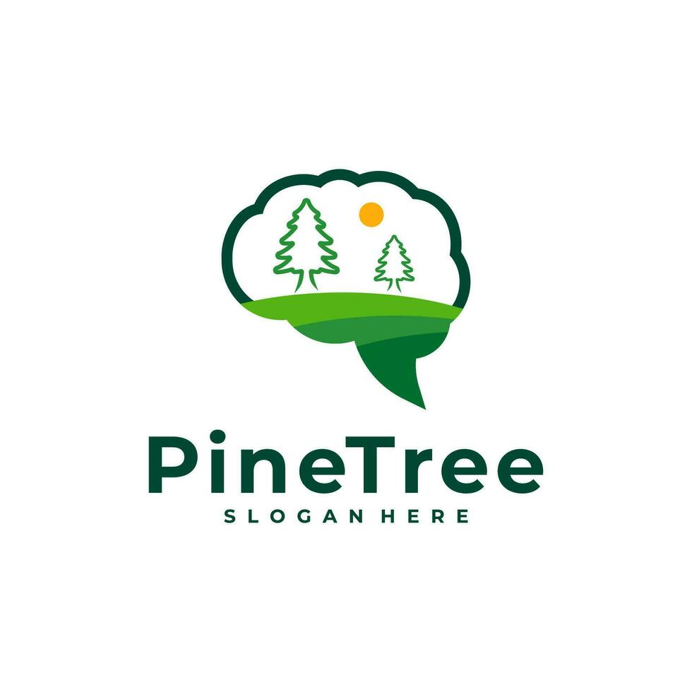 Pine Tree with Brain logo design vector. Creative Pine Tree logo concepts template vector