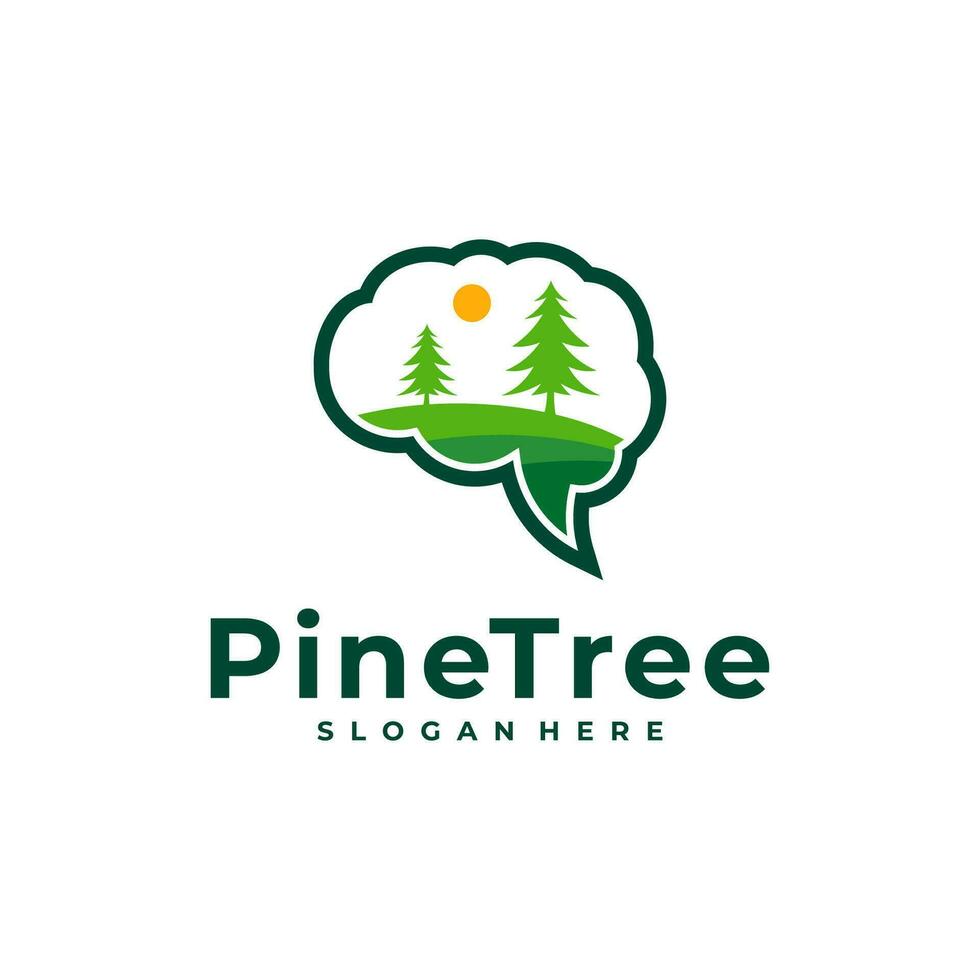 Pine Tree with Brain logo design vector. Creative Pine Tree logo concepts template vector
