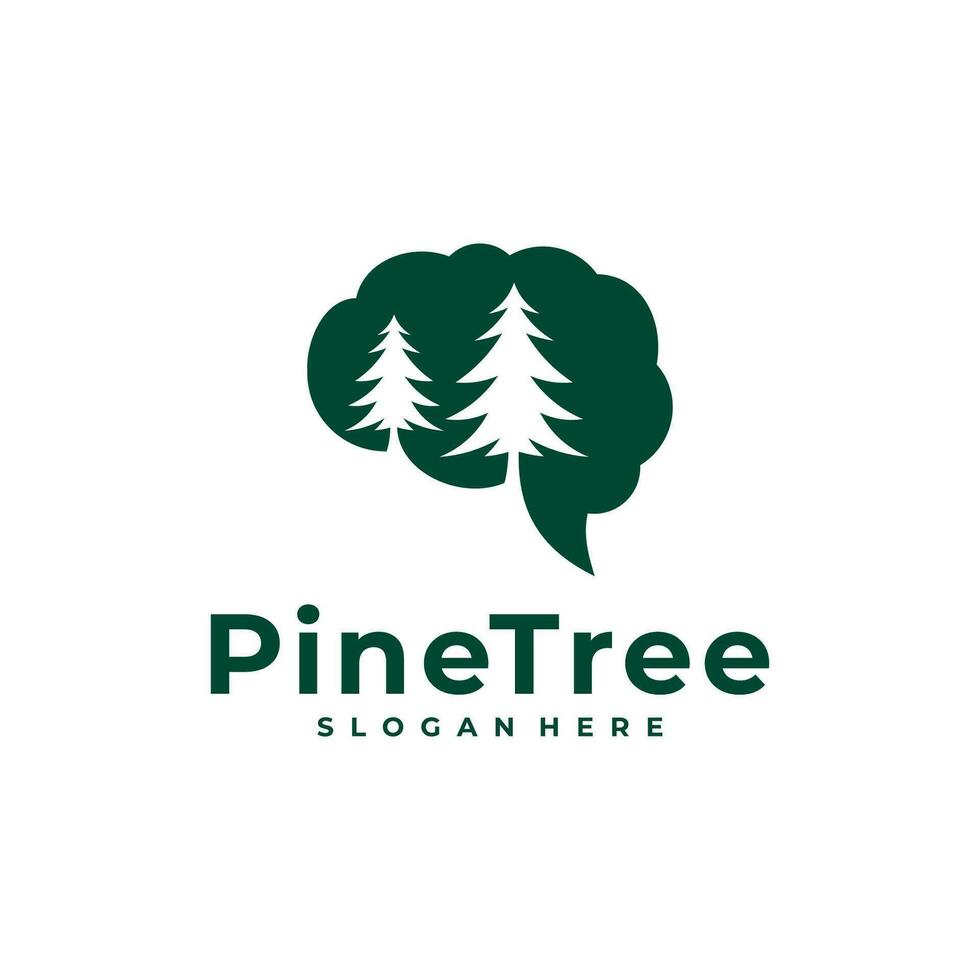 Pine Tree with Brain logo design vector. Creative Pine Tree logo concepts template vector