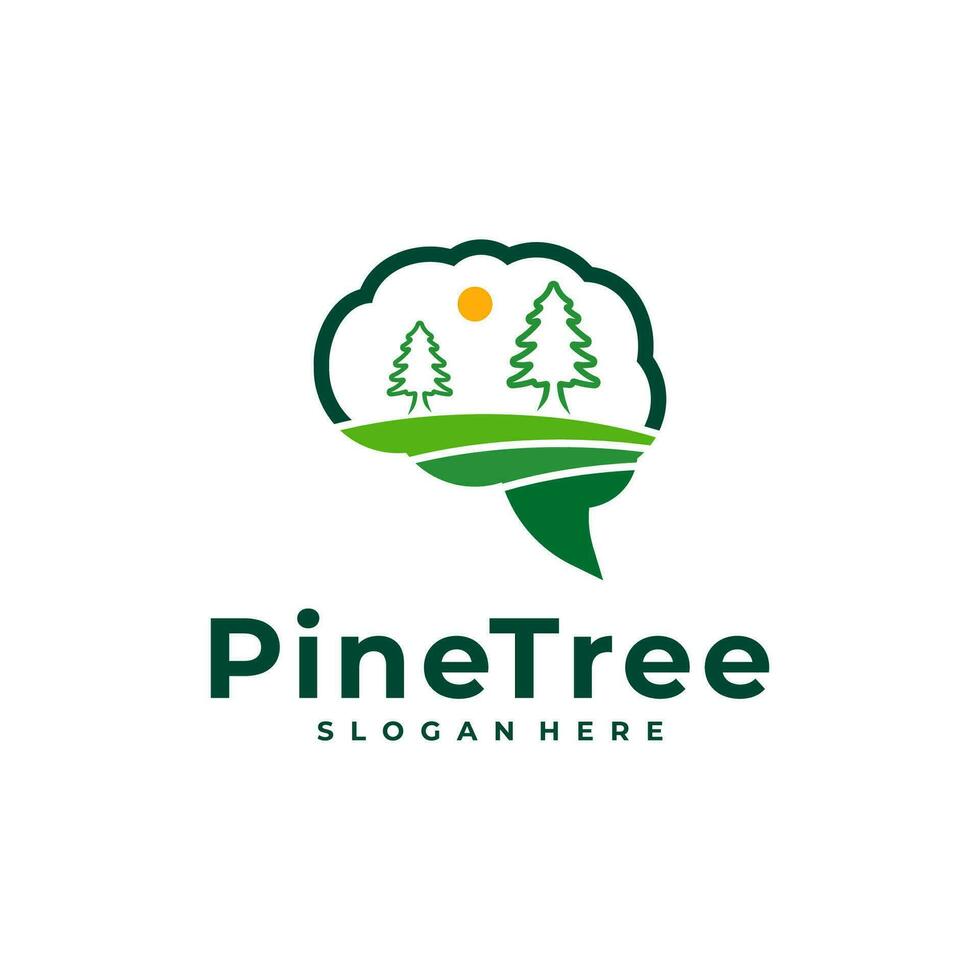 Pine Tree with Brain logo design vector. Creative Pine Tree logo concepts template vector