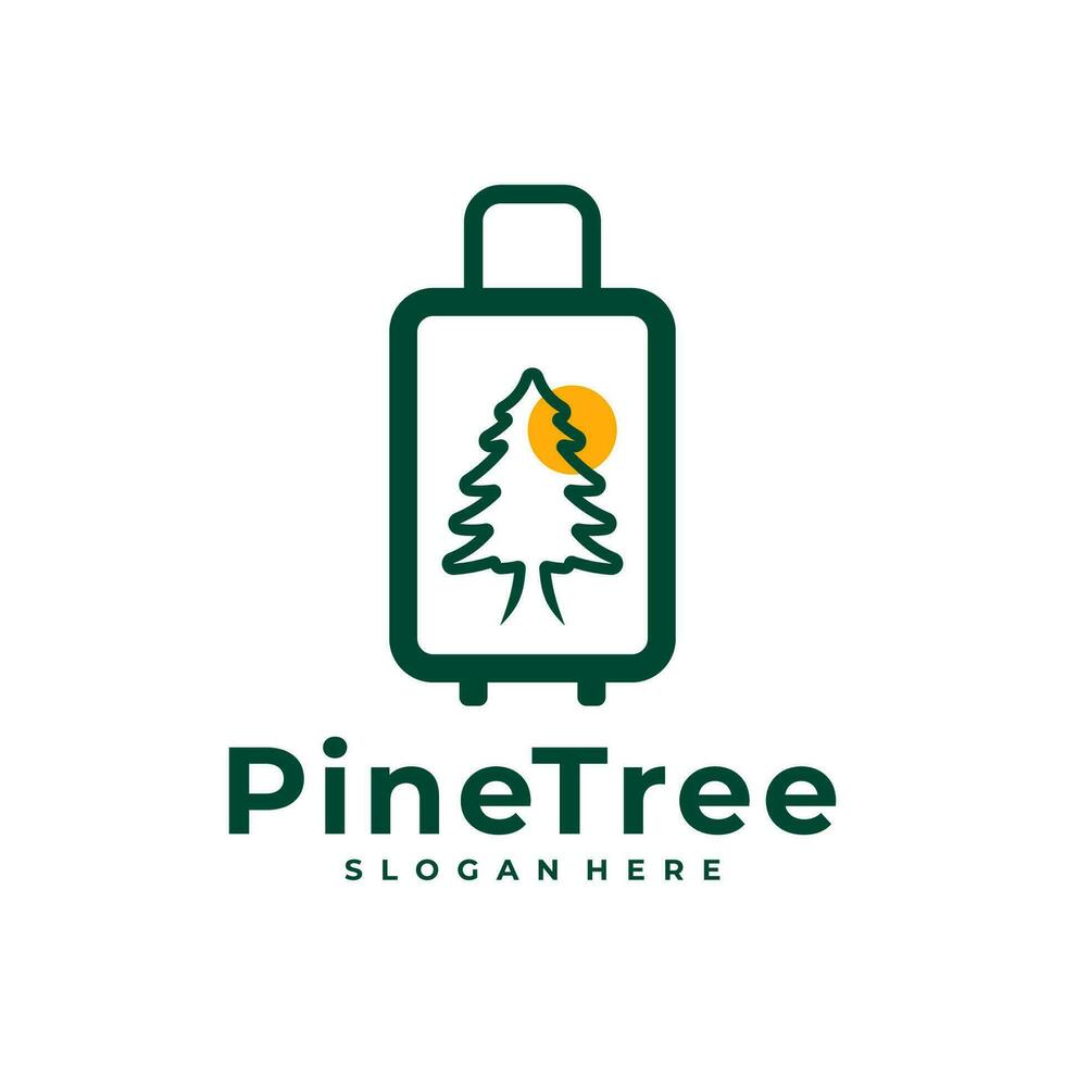 Pine Tree with Suitcase logo design vector. Creative Pine Tree logo concepts template vector