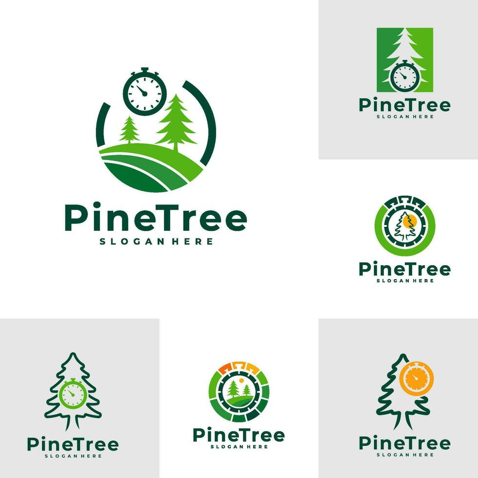 conjunto de pino árbol con hora logo diseño vector. creativo pino árbol logo conceptos modelo vector