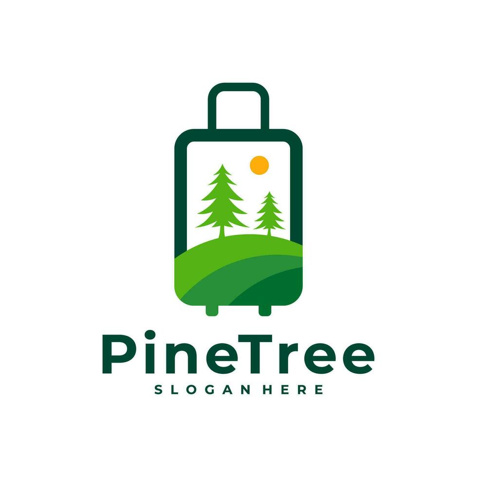 Pine Tree with Suitcase logo design vector. Creative Pine Tree logo concepts template vector