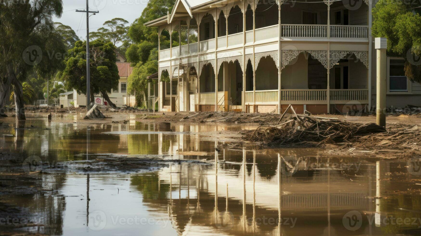 The Harrowing Impact of Floodwaters. Generative AI photo