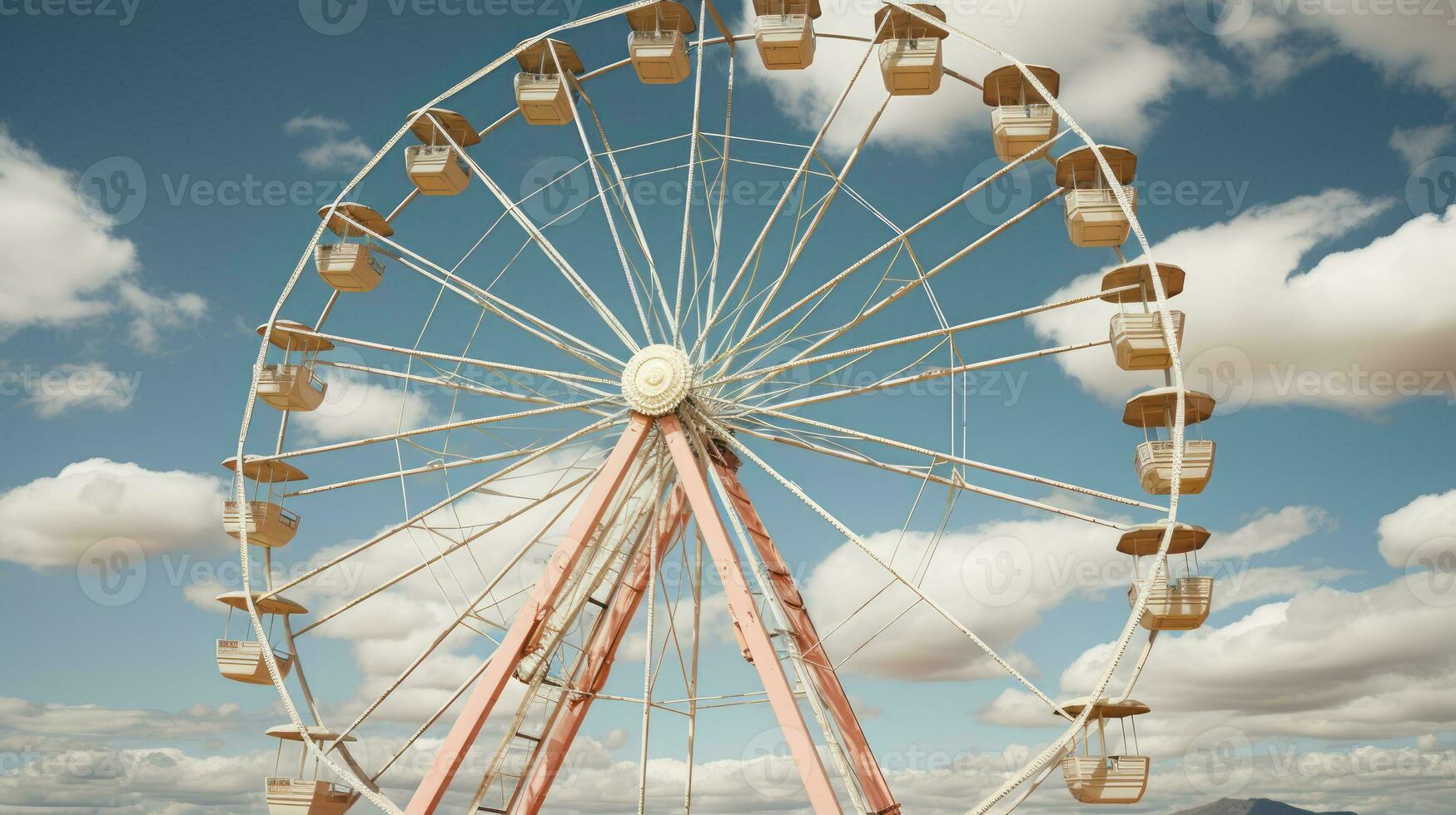 A ferris wheel and a sky with some clouds. Generative AI photo