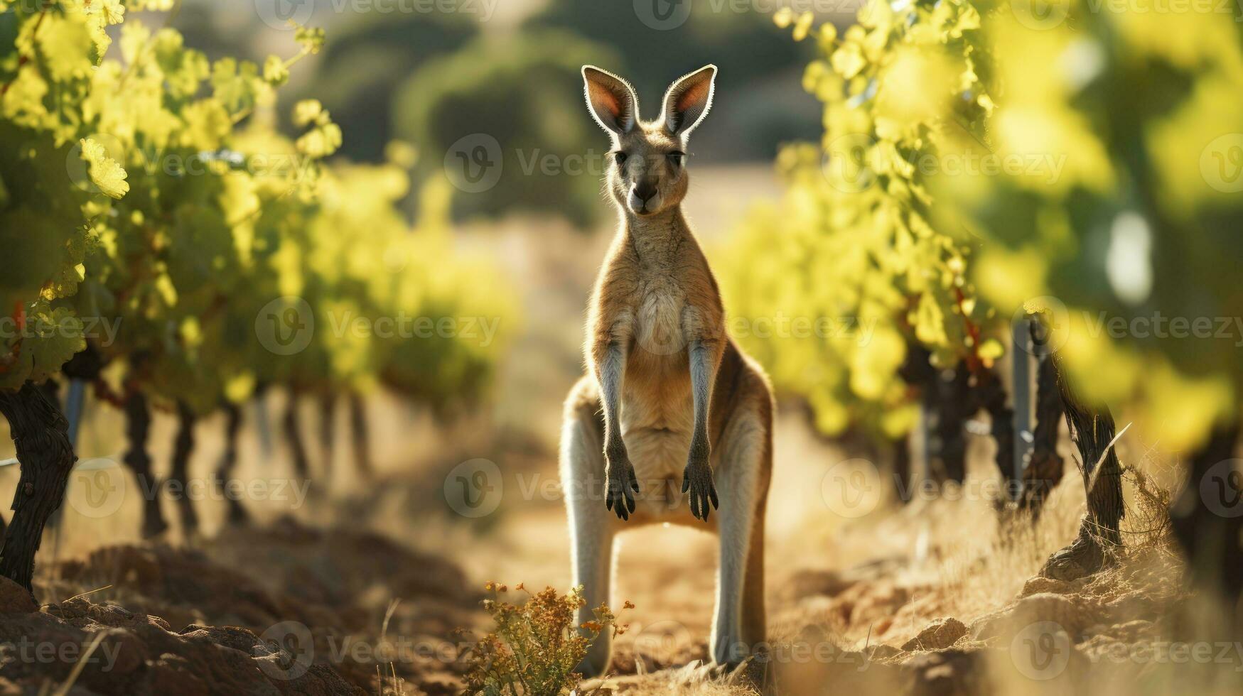 Kangaroo Spotted in Scenic Vineyard. Generative AI photo