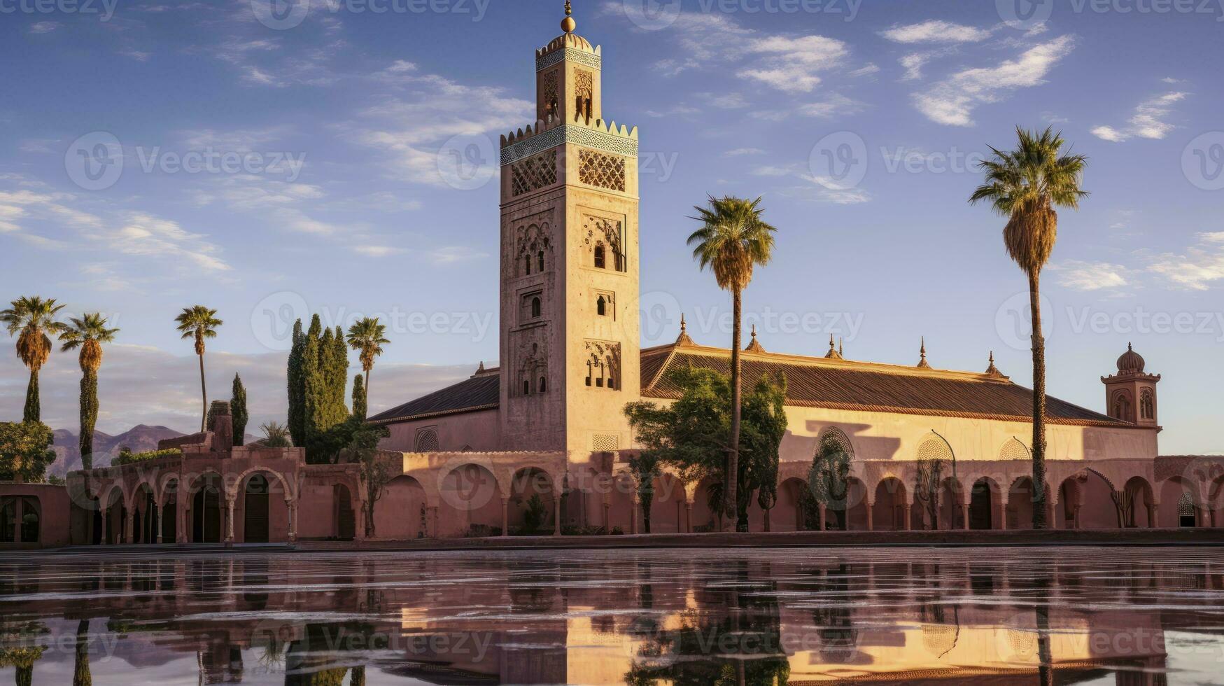 crepúsculo tranquilidad. sereno momentos a koutoubia mezquita. generativo ai foto