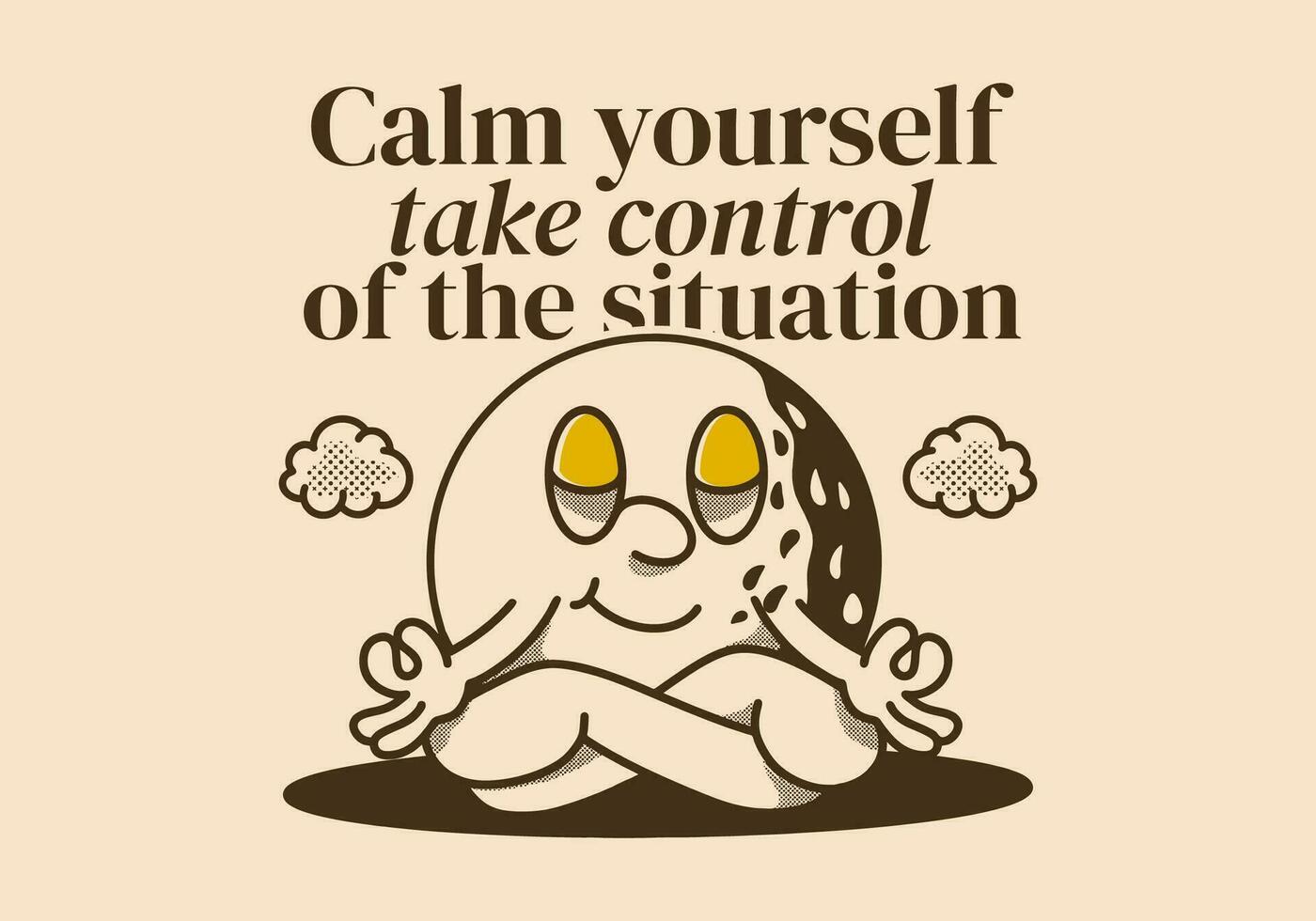 calma tú mismo, tomar controlar de el situación. mascota personaje de golf pelota en meditación actitud vector