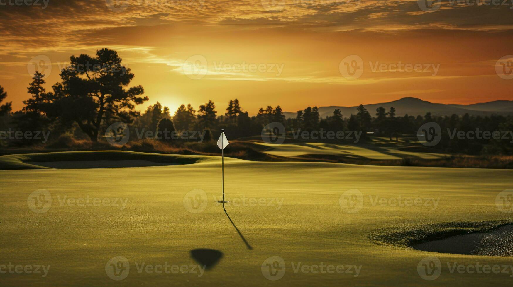 Closing Dusk. The Final Long Putt on the 18th Green. Generative AI photo