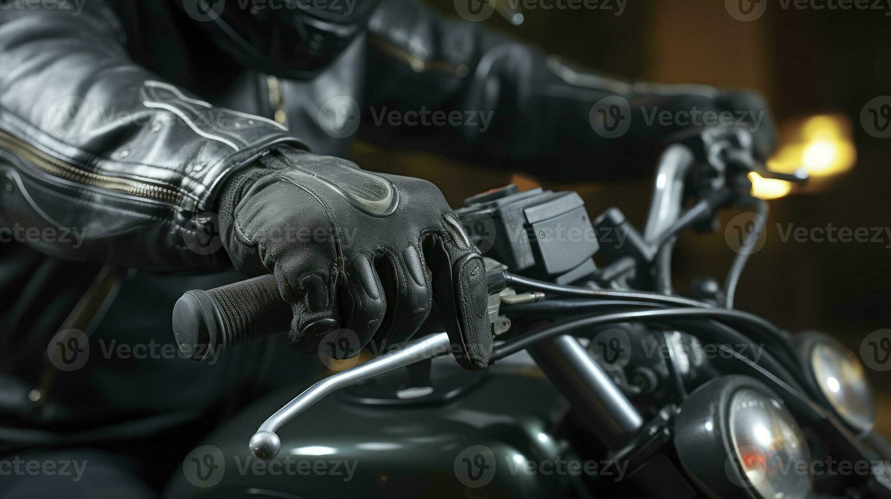 A Rider's Gloved Hand on the Throttle. Generative AI photo