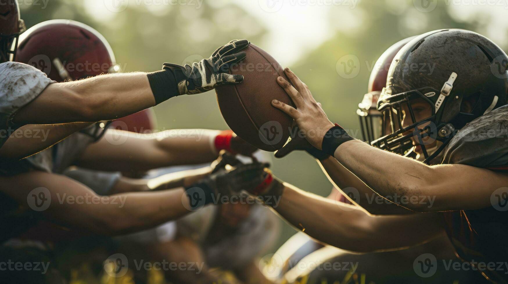 A Group of American Football Players Showcasing Passion and Precision in a Match. Generative AI photo