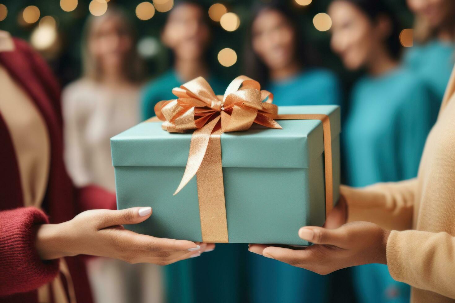 hands holding a gift box Christmas . AI Generative photo