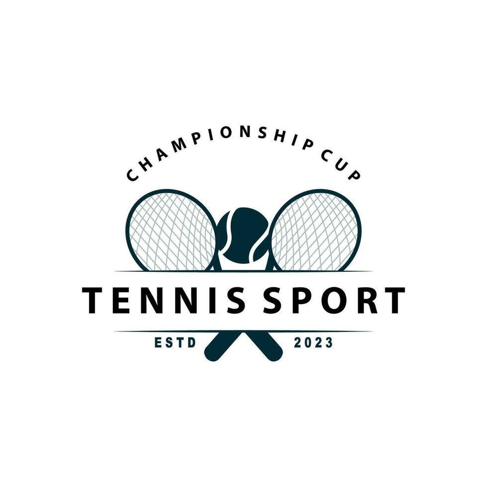 tenis Deportes logo, pelota y raqueta diseño para sencillo y moderno torneo campeonato Deportes vector