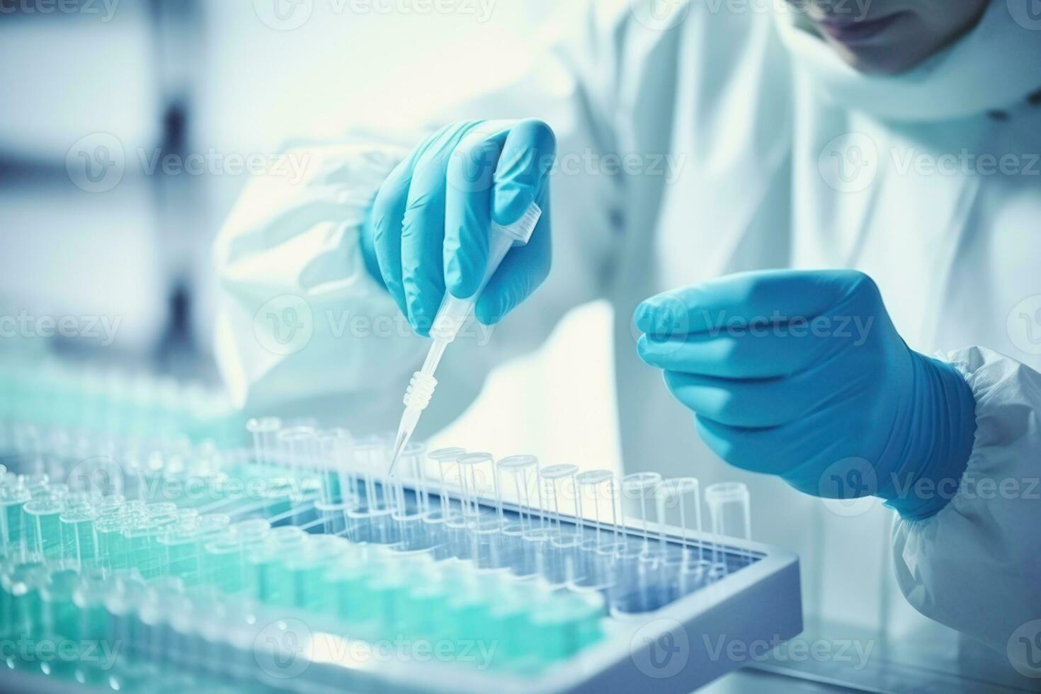 Modern laboratory scientist pipetting medical samples. Generative ai photo