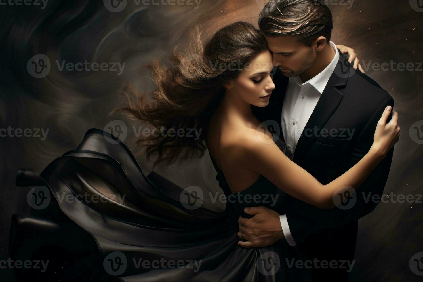 Couple in formal wear engaged in a graceful, sensual dance, emphasizing the connection and trust between them. Generative Ai photo