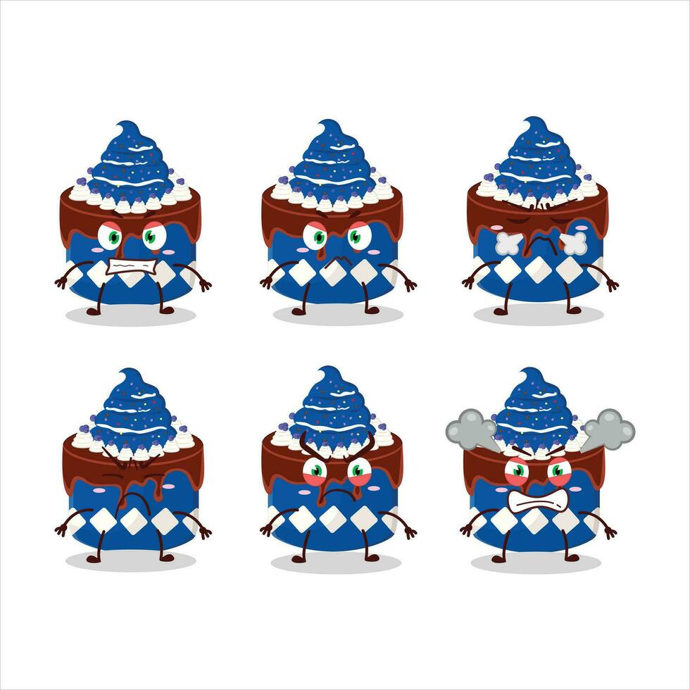 Sweety cake blueberry cartoon character with various angry expressions vector