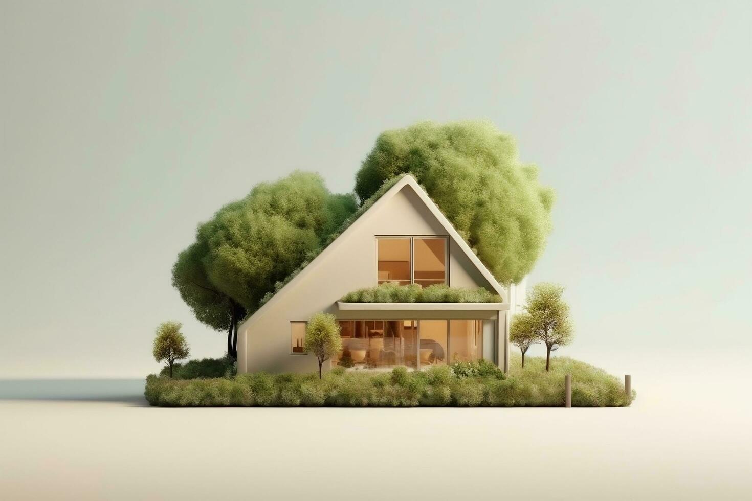 Environment friendly house with green background AI Generated photo