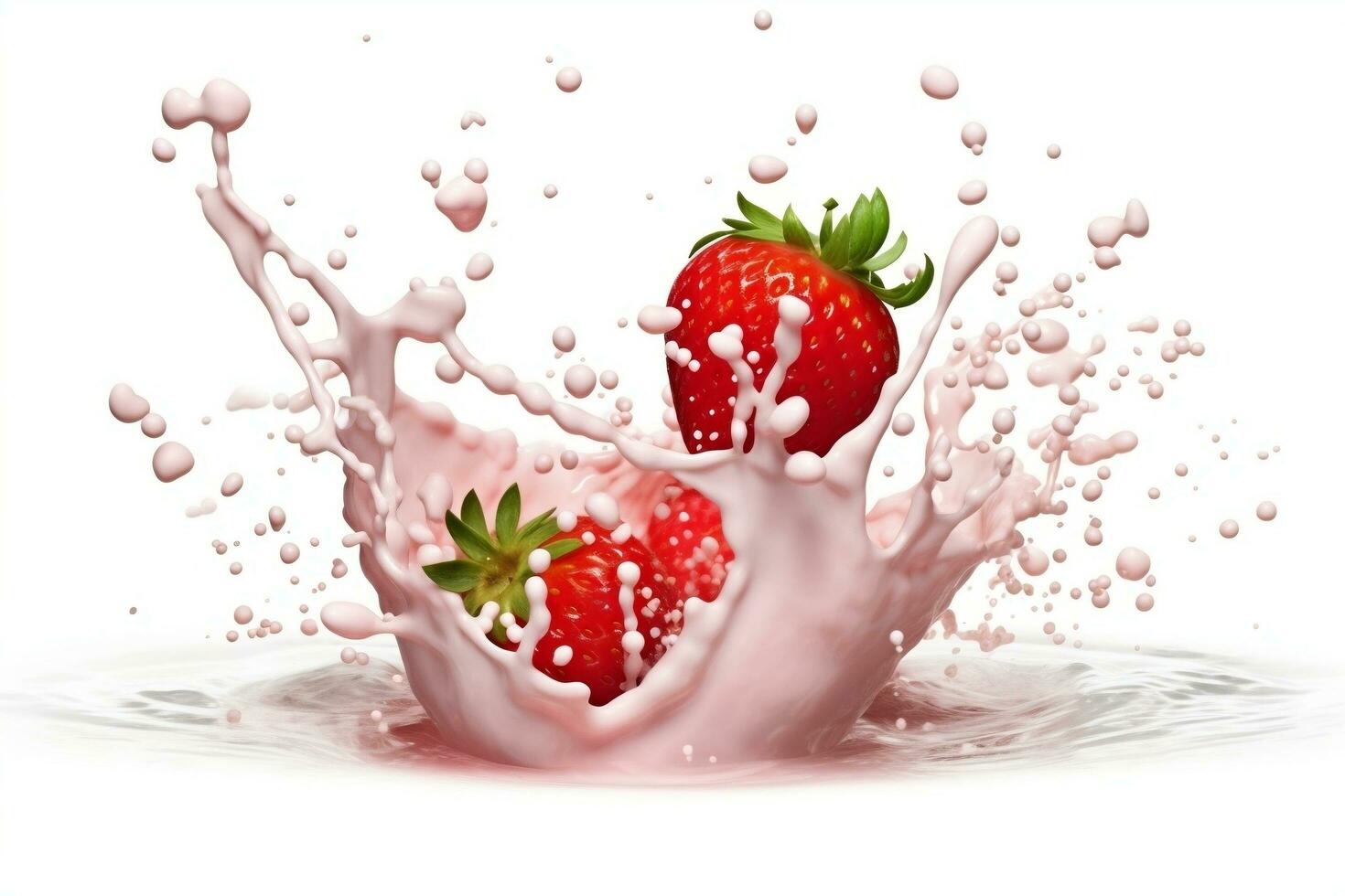 milk or yogurt splash with strawberries isolated on white background, Ai Generated photo