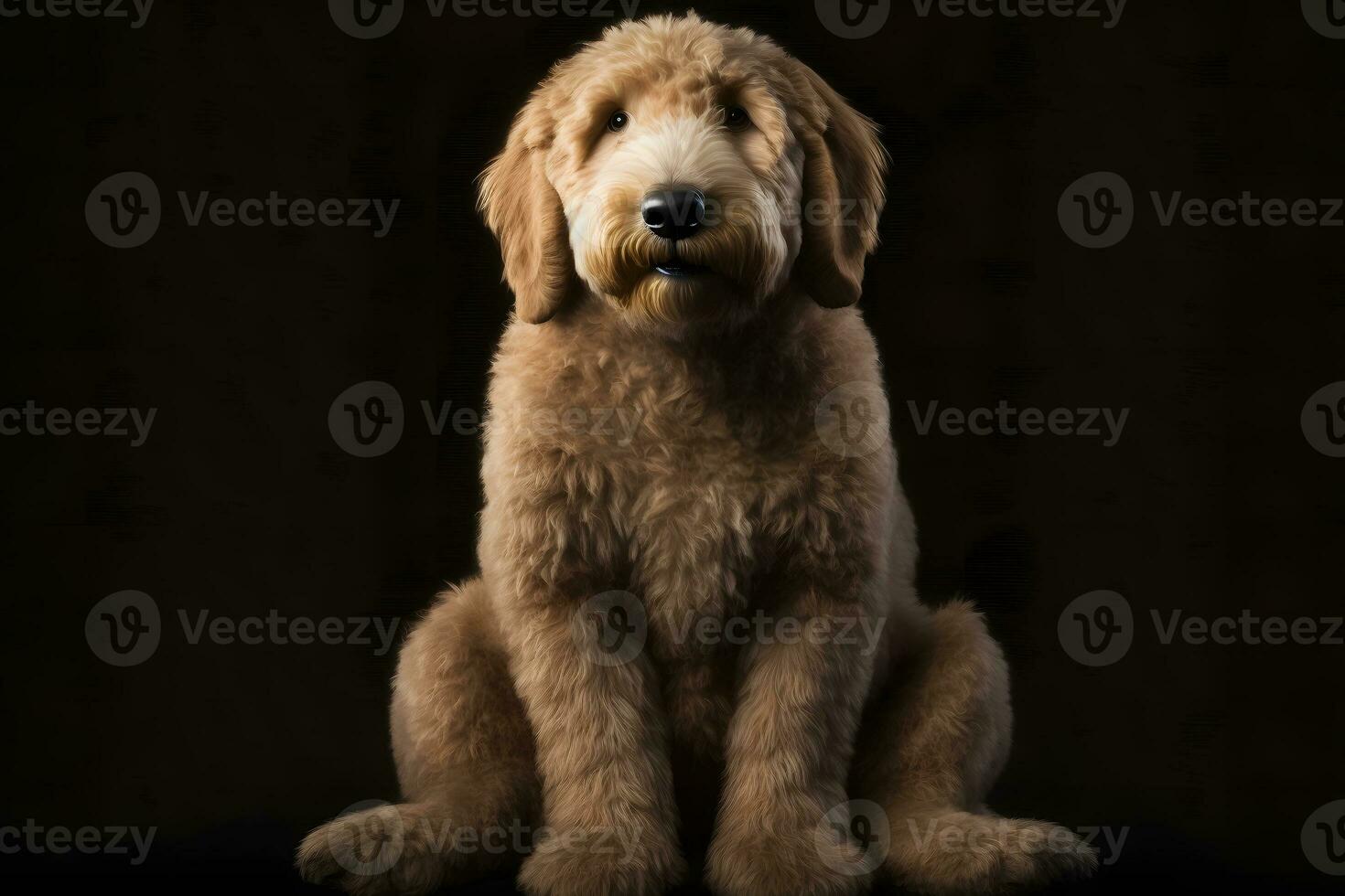 Golden Labradoodle dog on a black background. Neural network AI generated photo