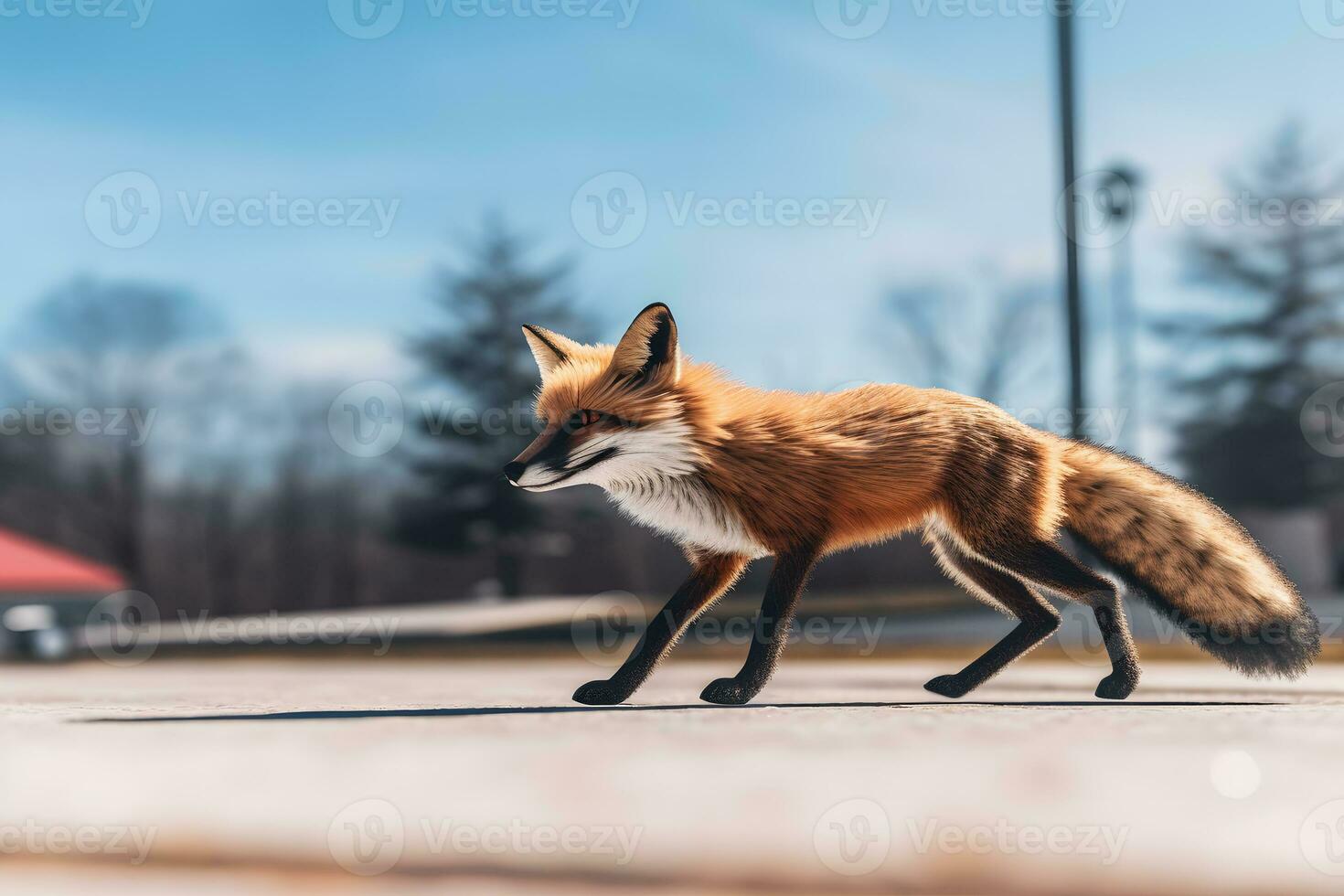 urbano zorro barrido en el borde de paisaje modelado en un residencial área. neural red ai generado foto