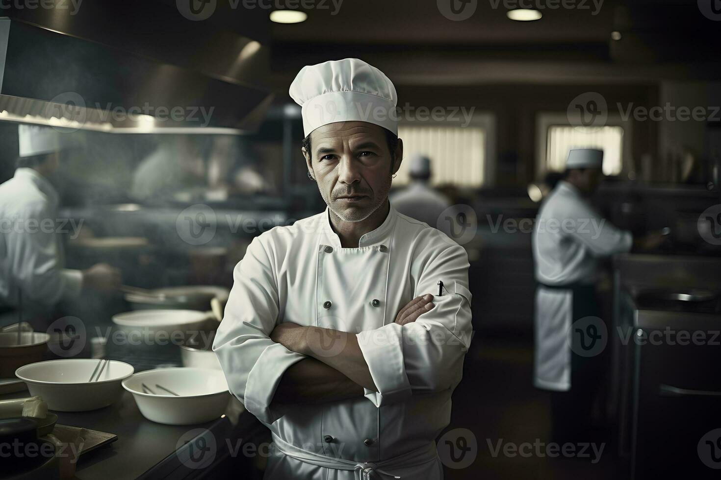 Restaurant chef in the kitchen. Neural network AI generated photo