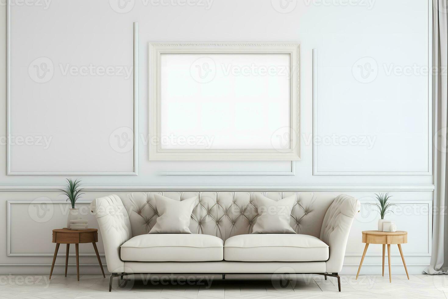 blanco vacío foto marco Bosquejo en lujo vivo habitación ai generativo imagen