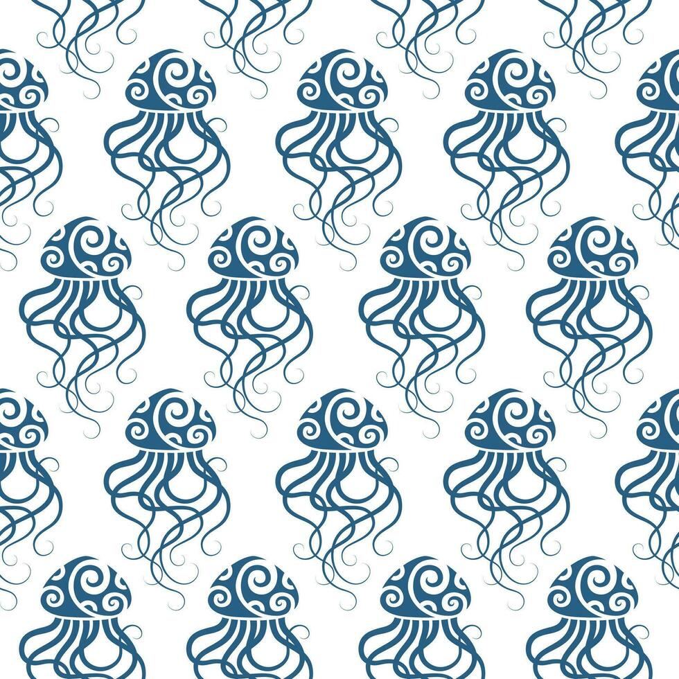 Seamless pattern with jellyfish. Maori style. Vector. vector