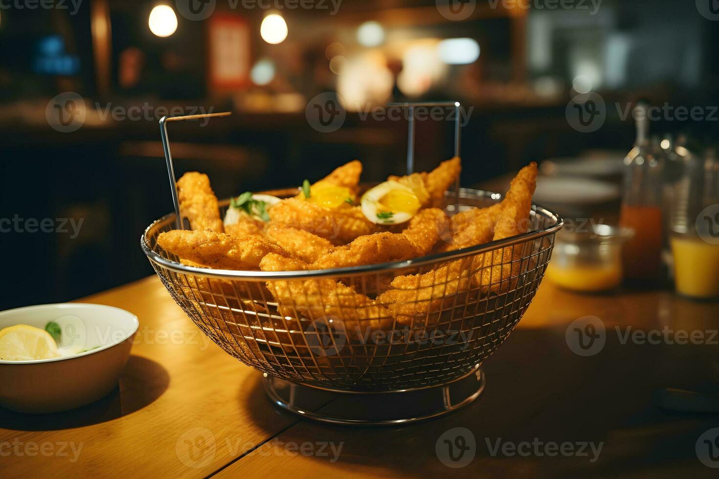 tempura en metal cesta en auténtico izakaya ai generativo foto