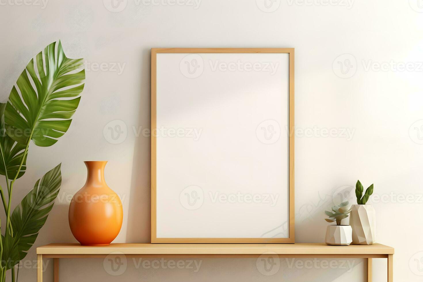 blank empty mockup wooden photo frame AI Generative