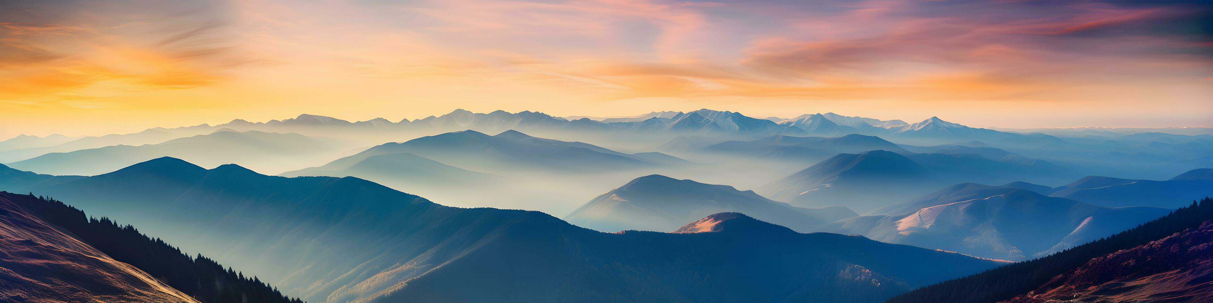 montaña paisaje a puesta de sol ai generativo imagen foto