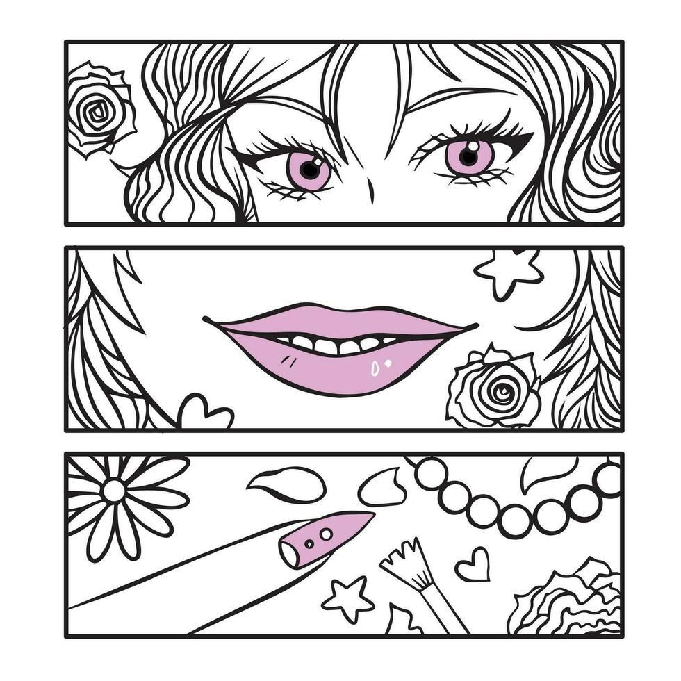 femenino y femenino anime manga Arte estilizado vector ilustración dibujo cómic paneles aislado en cuadrado blanco antecedentes.