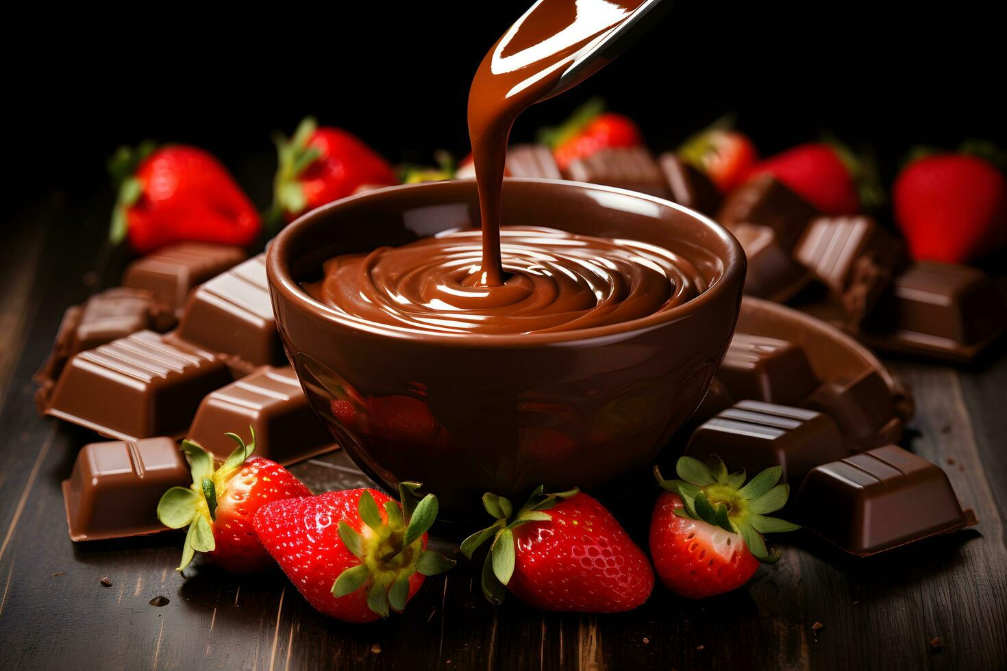 Melting chocolate with strawberry AI Generative Image photo