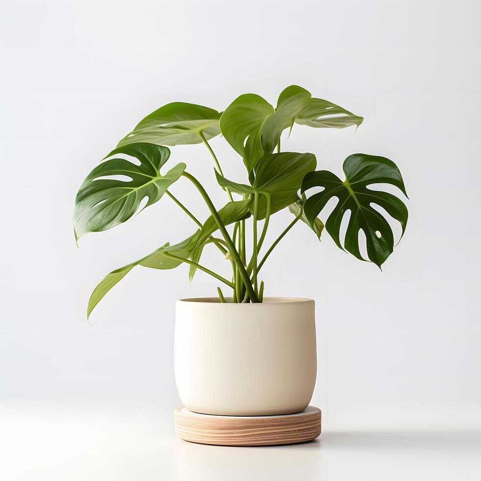 monstera plant in a pot on white background AI Generative Image photo