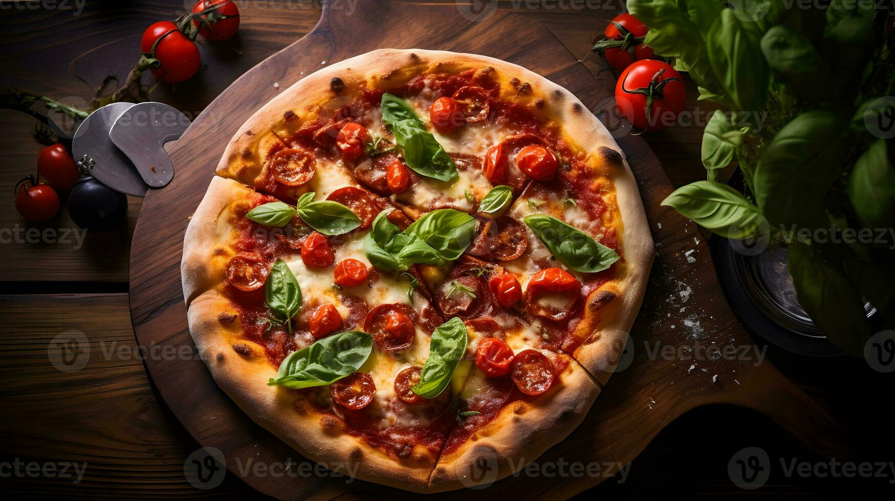 italian pepperoni pizza Ai Generative image photo