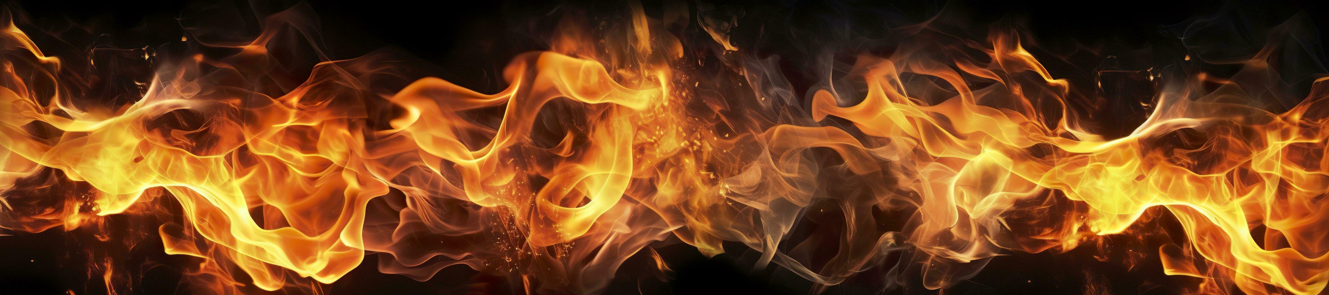 Fire flames on black background. AI Generative photo