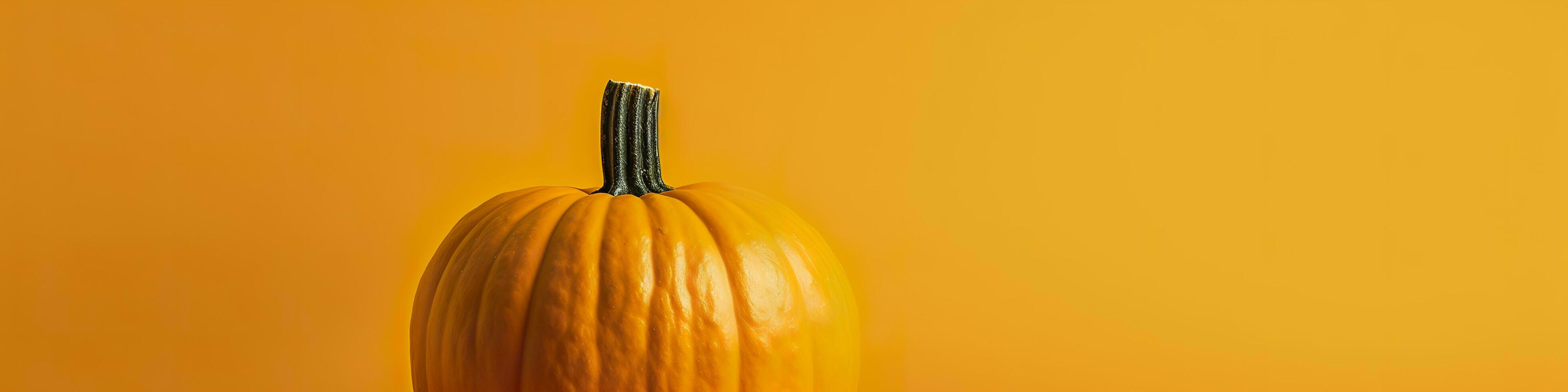 A pumpkin against a yellow background. Generative AI photo