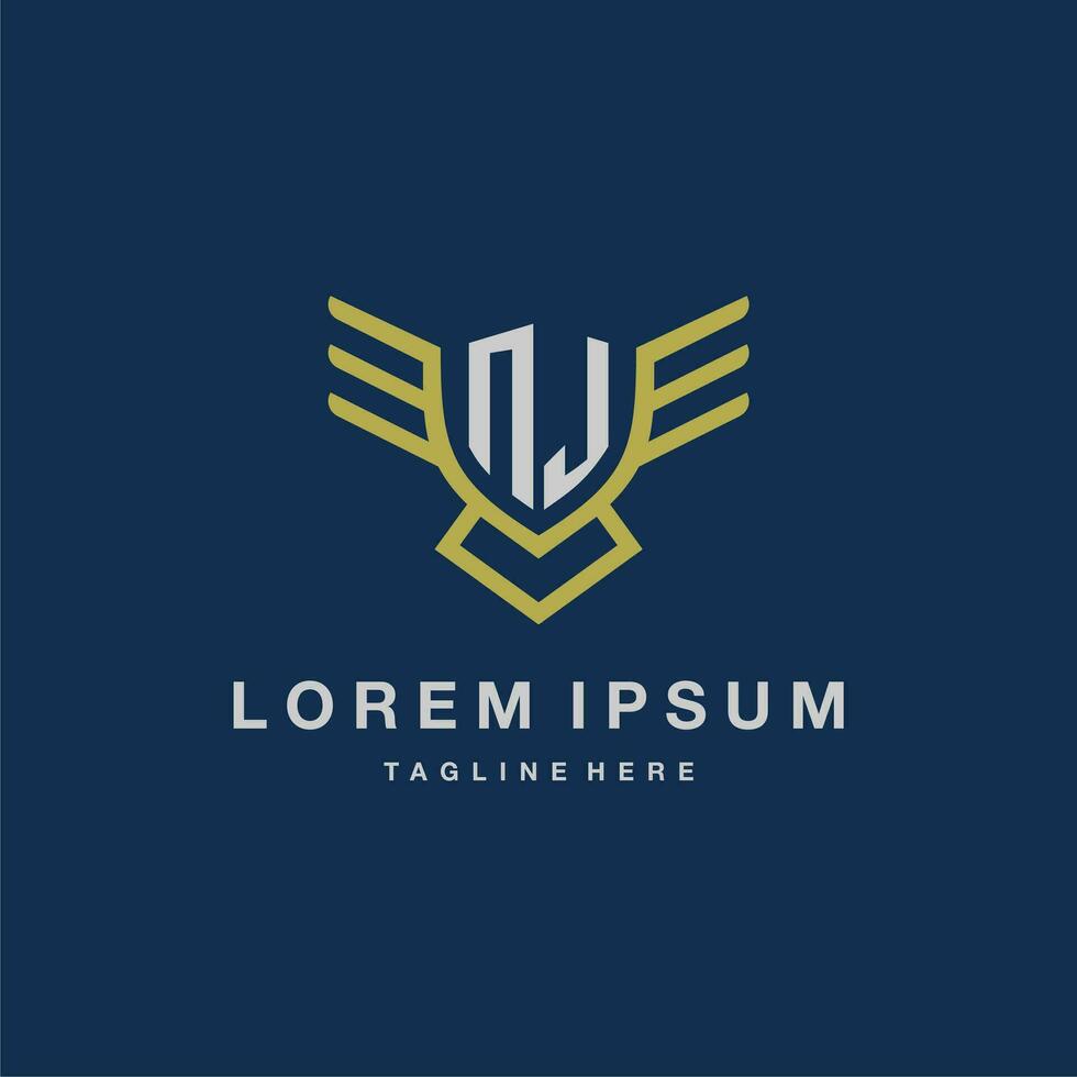NJ initial monogram logo for creative eagle line image vector design