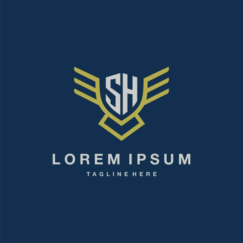 SH initial monogram logo for creative eagle line image vector design