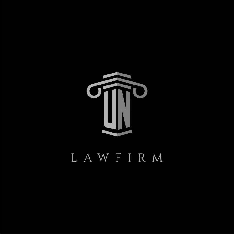 UN initial monogram logo lawfirm with pillar design vector