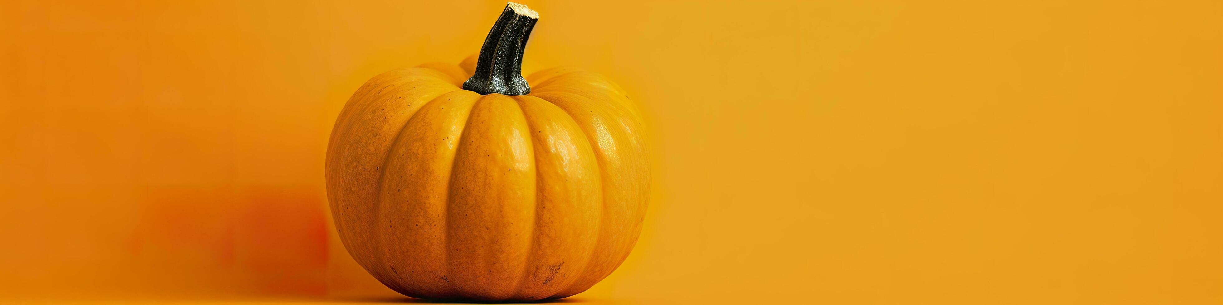 A pumpkin against a yellow background. Generative AI photo