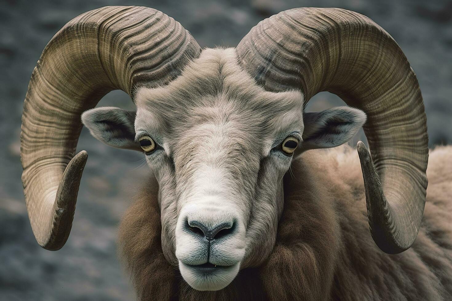 Close up of curious ram. Generative AI photo