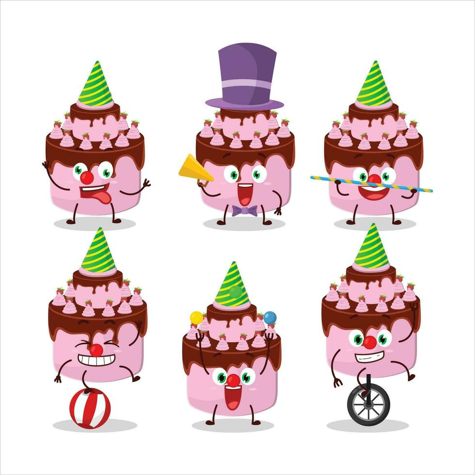 Cartoon character of sweety cake strawberry with various circus shows vector