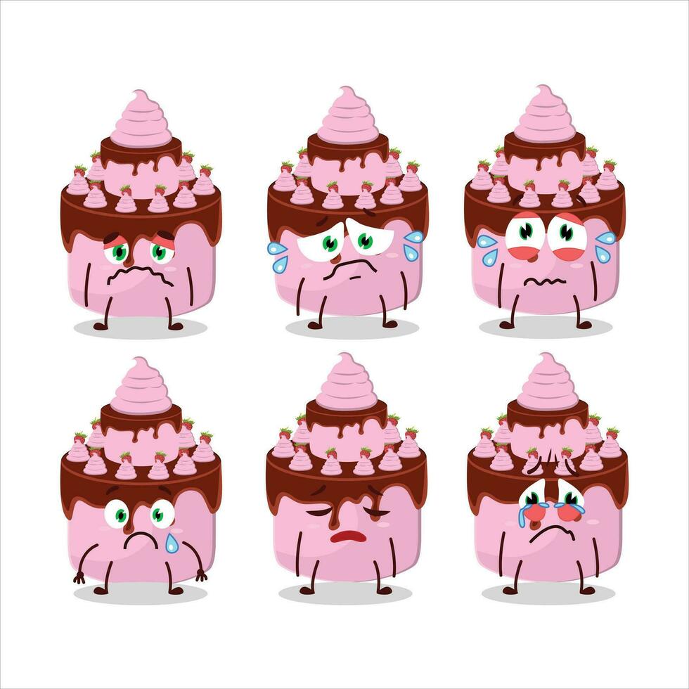 Sweety cake strawberry cartoon character with sad expression vector