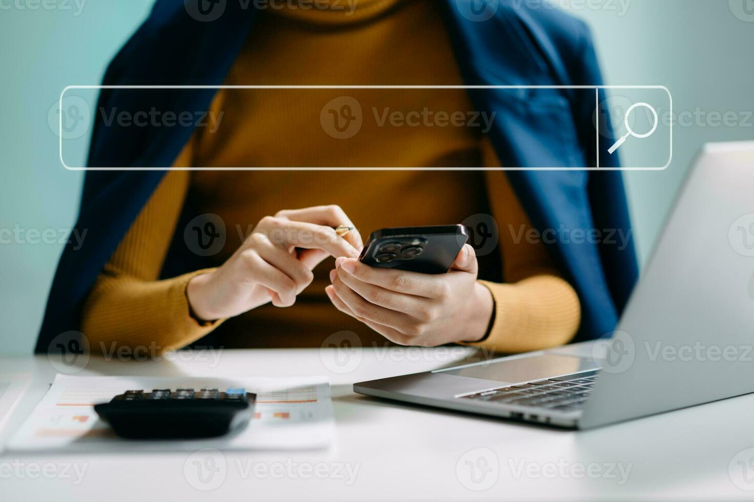 Searching Browsing Internet Data Information Networking Concept with blank search bar. photo