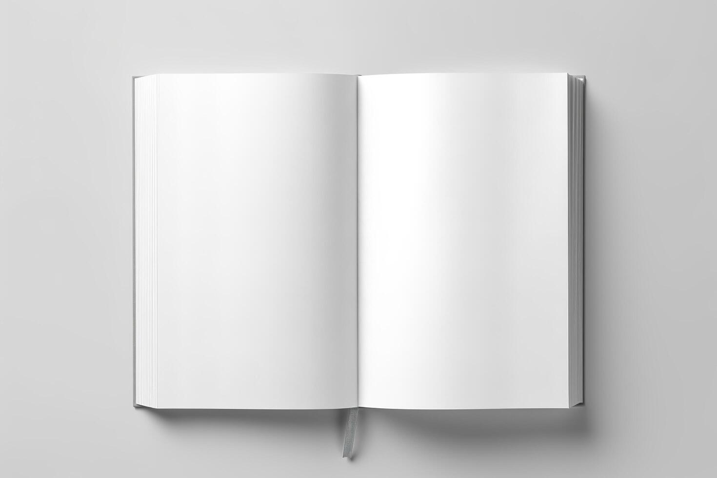 Blank opened book mockup, top view, isolated on white background. Generative AI photo