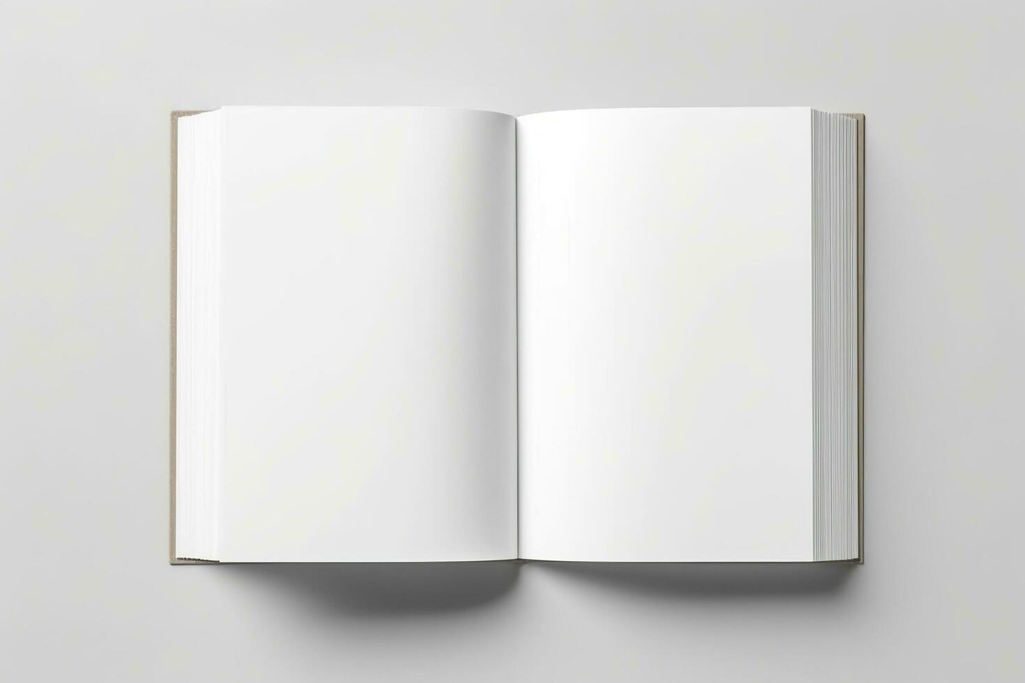 Blank opened book mockup, top view, isolated on white background. Generative AI photo