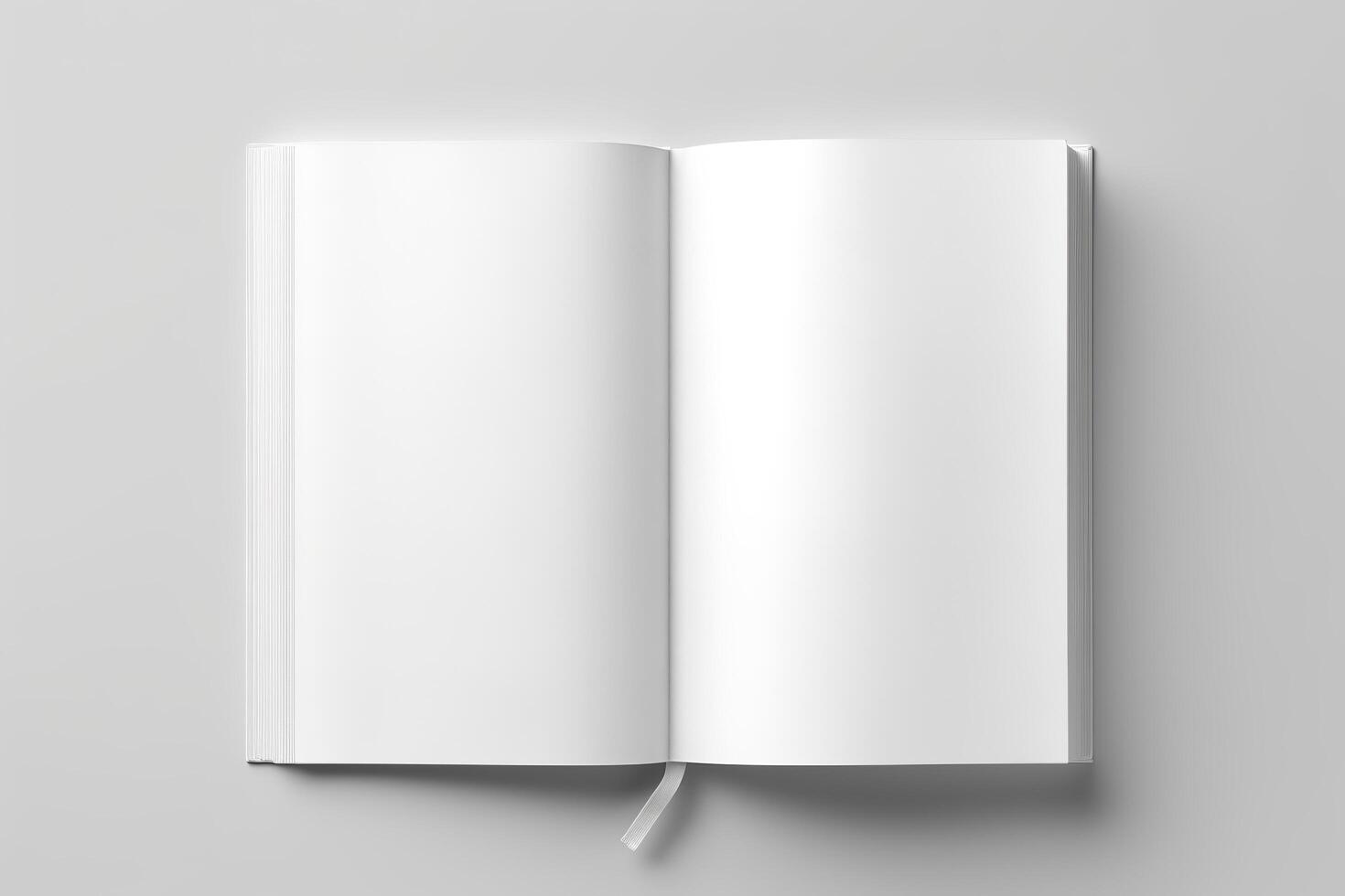 Blank opened book mockup, top view, isolated on white background. Generative AI photo