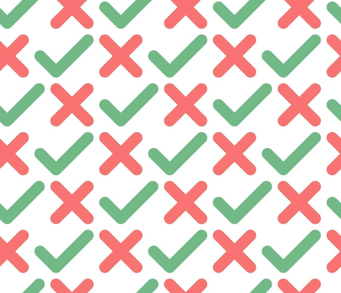Red and green check and cross mark seamless pattern design vector
